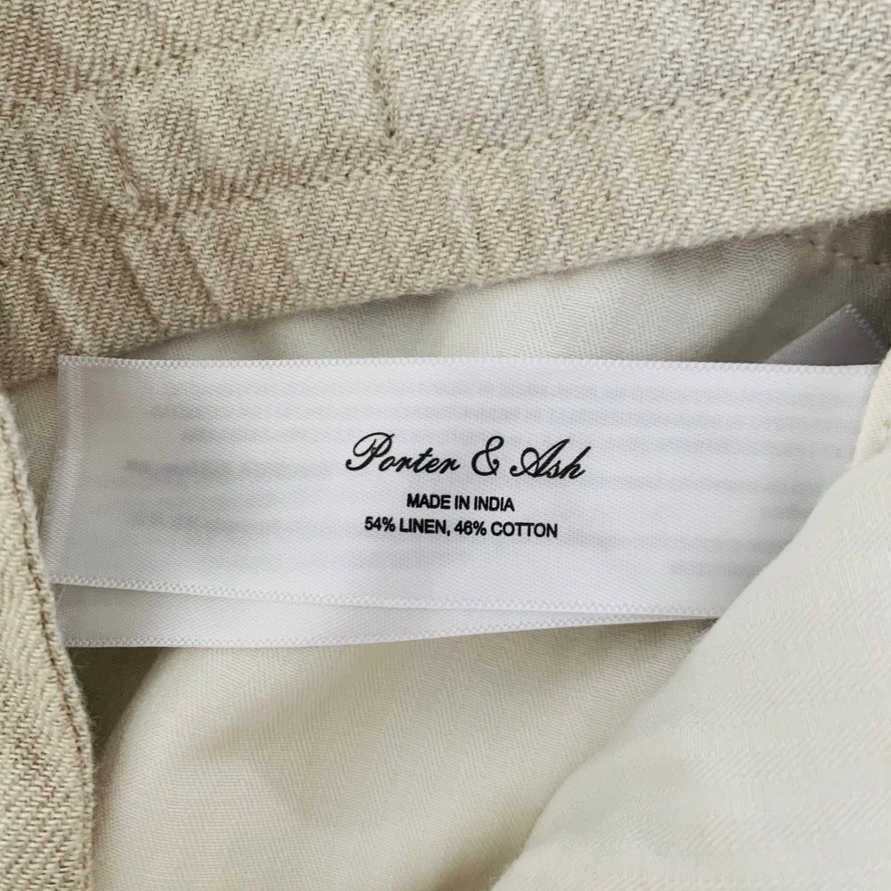 Porter & Ash Linen Blend Pants Men XL Beige Pleated Coastal Resort Quiet Luxury
